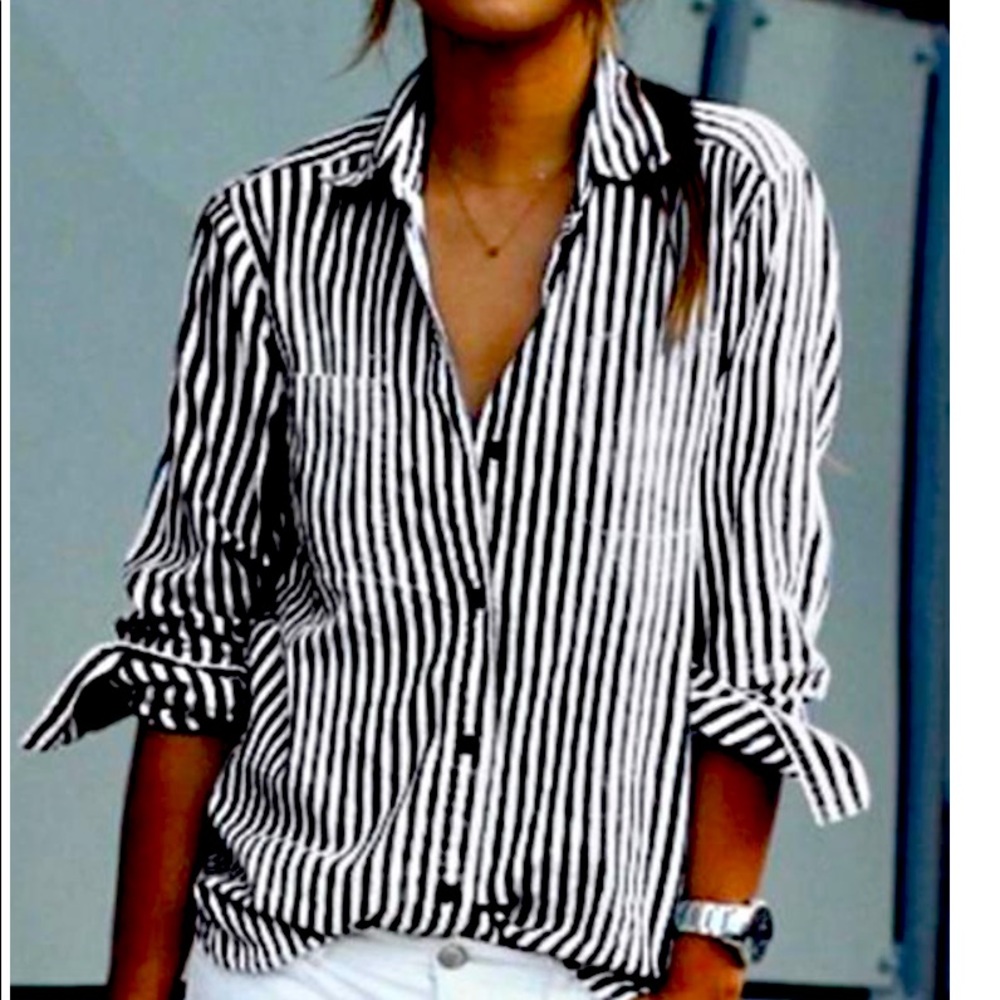 NWT NY&Co Sz L black & white stripe SoHo blouse